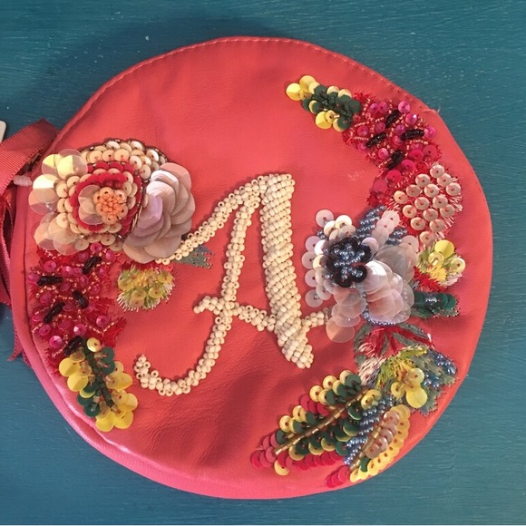 Anthropologie Leather Monogram A Beaded Bag - Picture 2 of 8